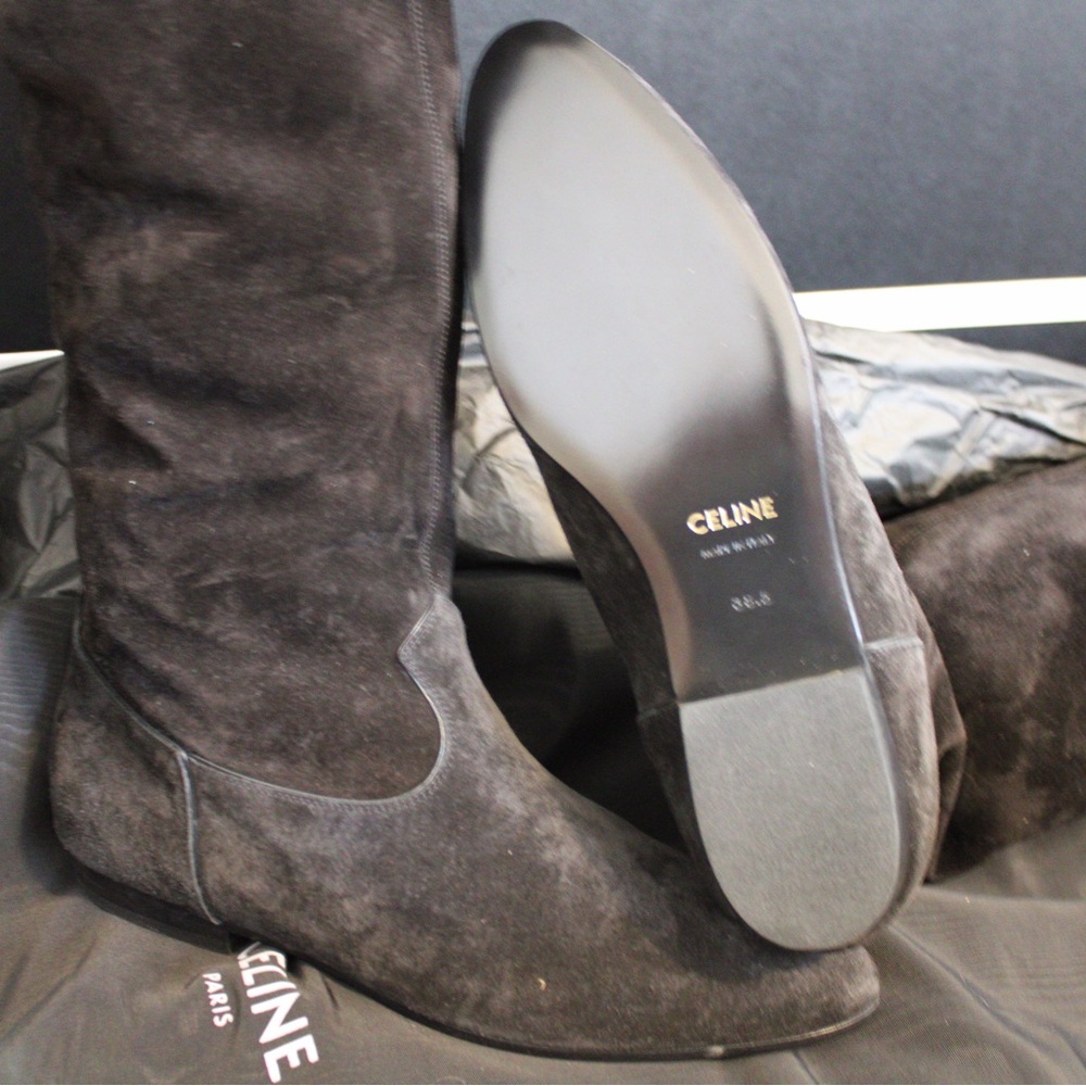 Celine Women's Dark Suede Over the Knee Boots